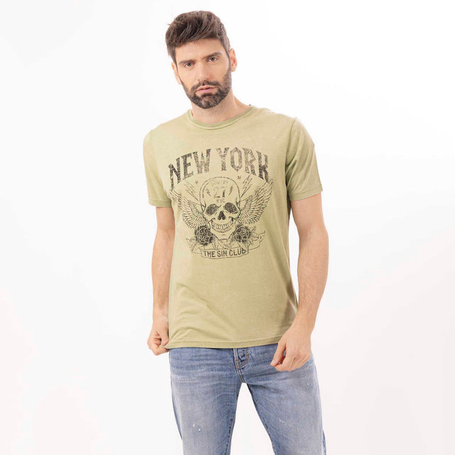 MAN'S "NEW YORK" CREWNECK SHORT SLEEVE T-SHIRT W/ SIDE SLITS- VINTAGE JERSEY - Bowery NYC