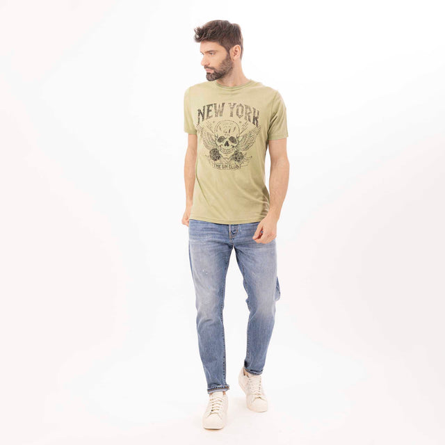 MAN'S "NEW YORK" CREWNECK SHORT SLEEVE T-SHIRT W/ SIDE SLITS- VINTAGE JERSEY - Bowery NYC