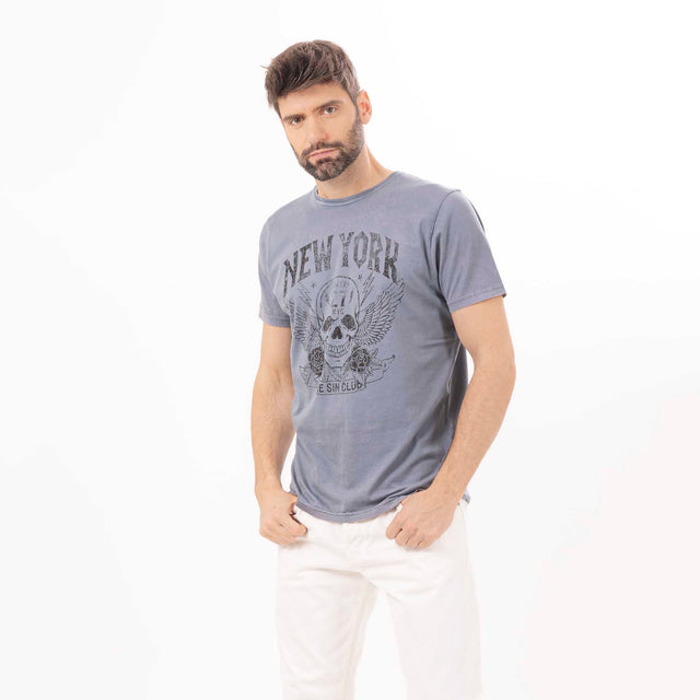 MAN'S "NEW YORK" CREWNECK SHORT SLEEVE T-SHIRT W/ SIDE SLITS- VINTAGE JERSEY - Bowery NYC