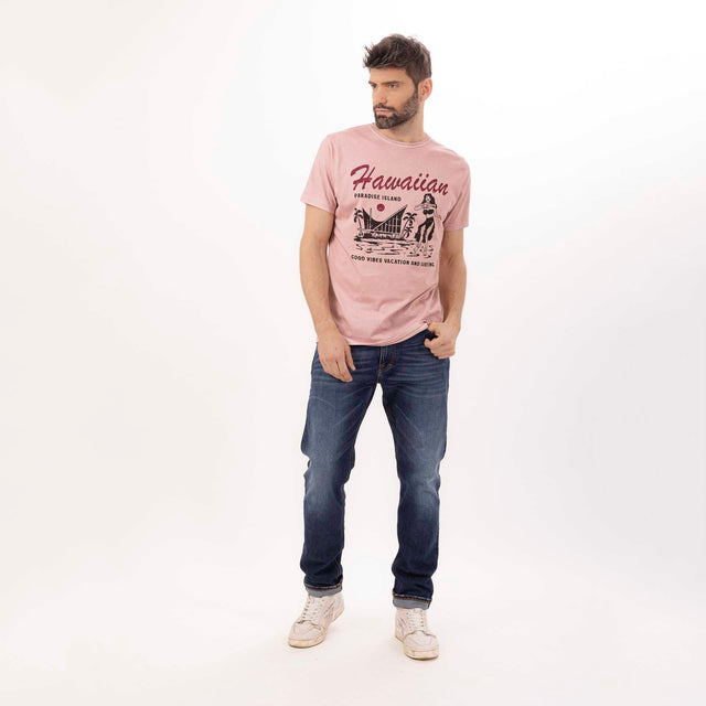 MAN'S "HAWAIIAN" CREWNECK SHORT SLEEVE T-SHIRT W/SIDE SLITS - VINTAGE JERSEY - Bowery NYC