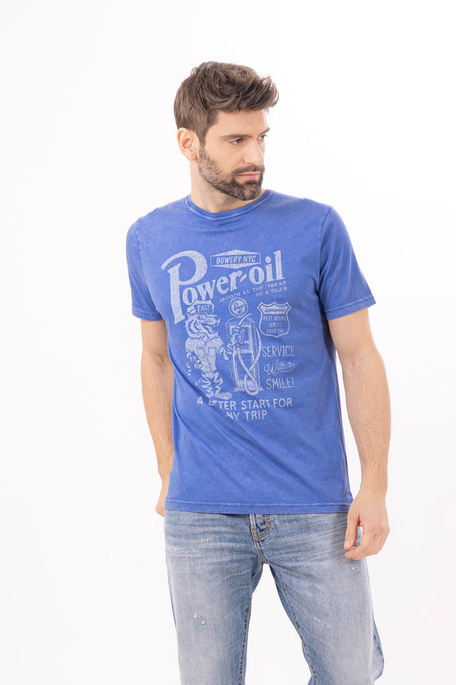MAN'S " POWER OIL" CREWNECK SHORT SLEEVE T-SHIRT - VINTAGE JERSEY - Bowery NYC