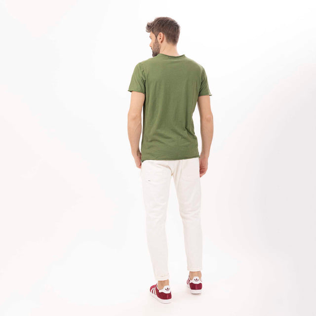 MAN'S ESSENTIAL V-NECK SHORT SLEEVE T-SHIRT RAW HEM - SLUB JERSEY
