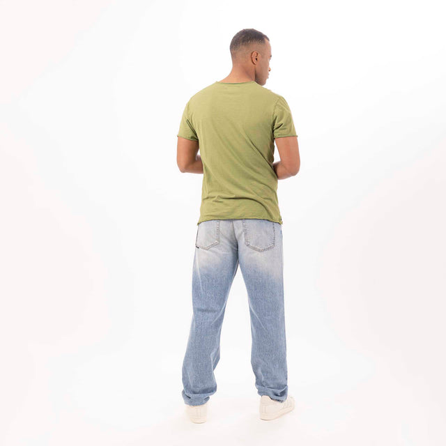 MAN'S ESSENTIAL V-NECK SHORT SLEEVE T-SHIRT RAW HEM - SLUB JERSEY