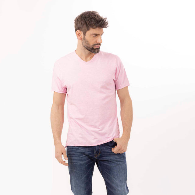MAN'S ESSENTIAL V-NECK SHORT SLEEVE T-SHIRT RAW HEM - SLUB JERSEY