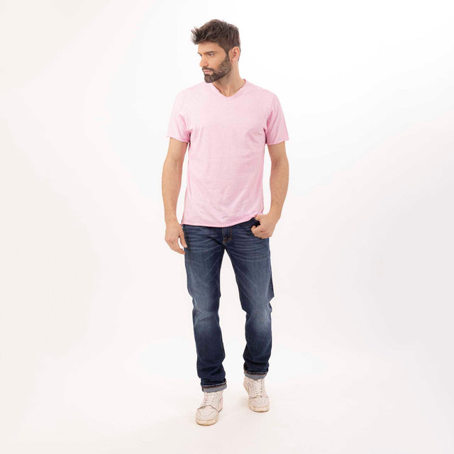 MAN'S ESSENTIAL V-NECK SHORT SLEEVE T-SHIRT RAW HEM - SLUB JERSEY