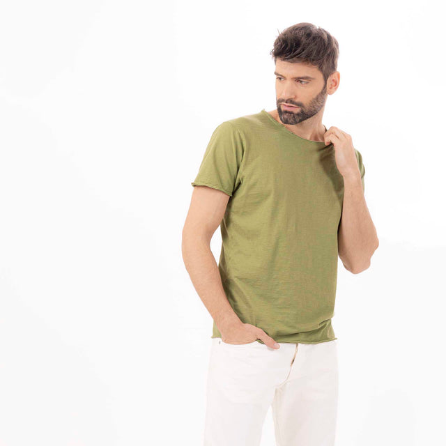MAN'S ESSENTIAL CREWNECK SHORT SLEEVE T-SHIRT RAW HEM DETAILS - SLUB JERSEY