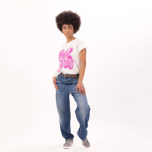 WOMEN'S "STAY GROOVY" CREWNECK BOXY T-SHIRT - VINTAGE JERSEY