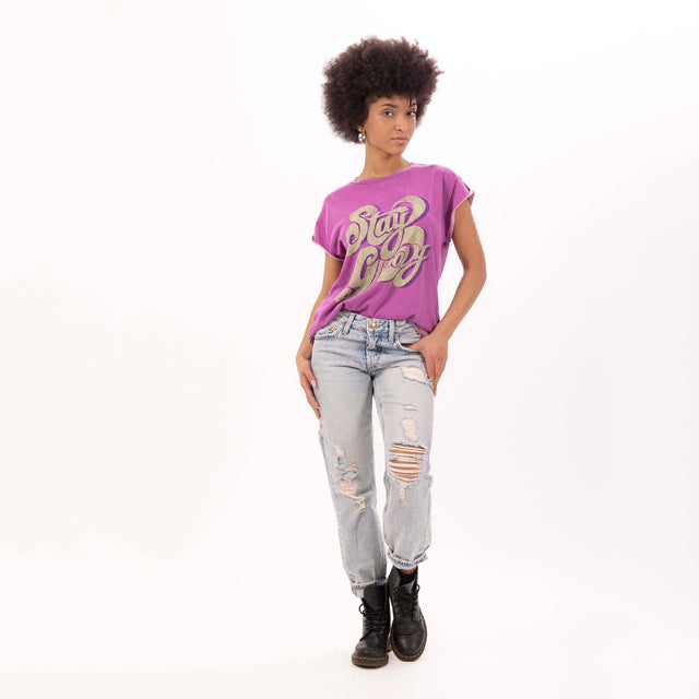 WOMEN'S "STAY GROOVY" CREWNECK BOXY T-SHIRT - VINTAGE JERSEY - Bowery NYC