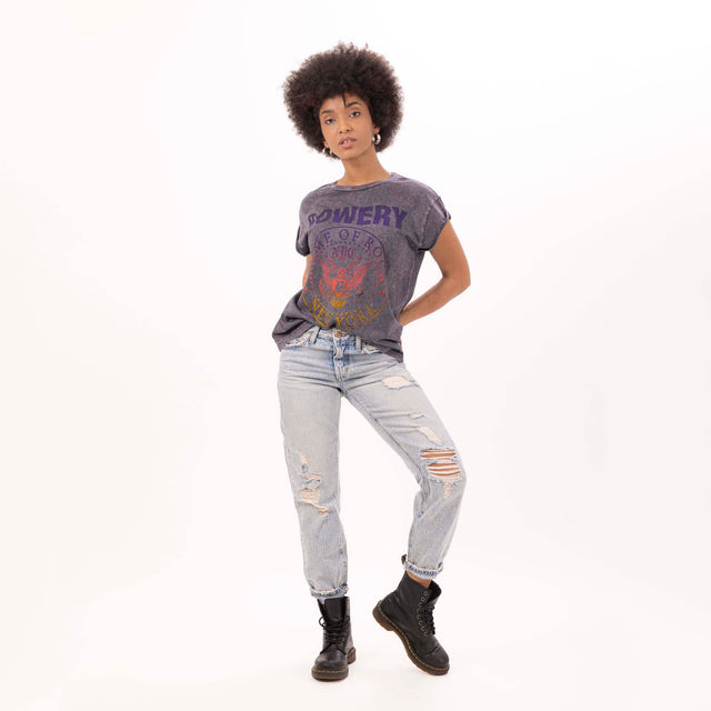 WOMEN'S "HOME OF ROCK" CREWNECK BOXY T-SHIRT - VINTAGE JERSEY - Bowery NYC