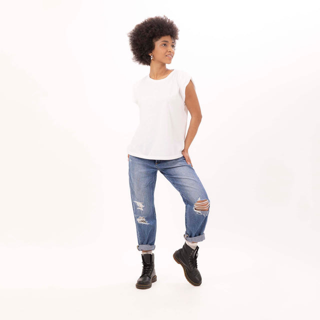 WOMEN'S CREWNECK PUFF SHOULDER T-SHIRT - VINTAGE JERSEY