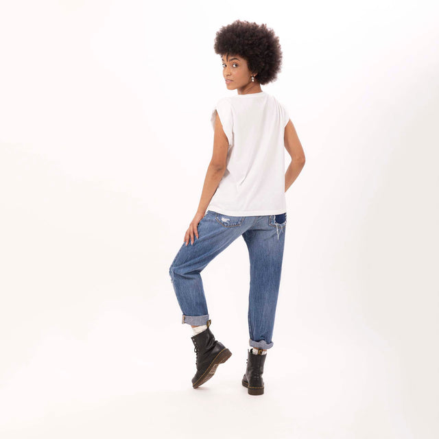 WOMEN'S CREWNECK PUFF SHOULDER T-SHIRT - VINTAGE JERSEY