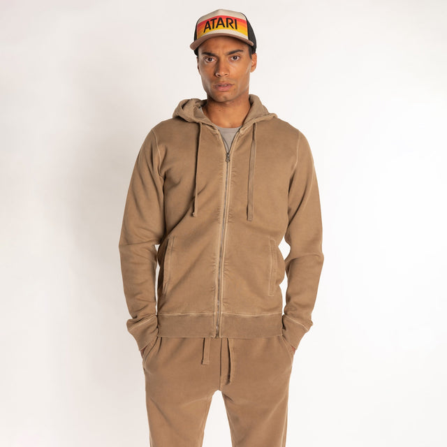 MAN'S ESSENTIAL ZIP HOODED SWEATSHIRT - GARMENT DYED - Bowery NYC