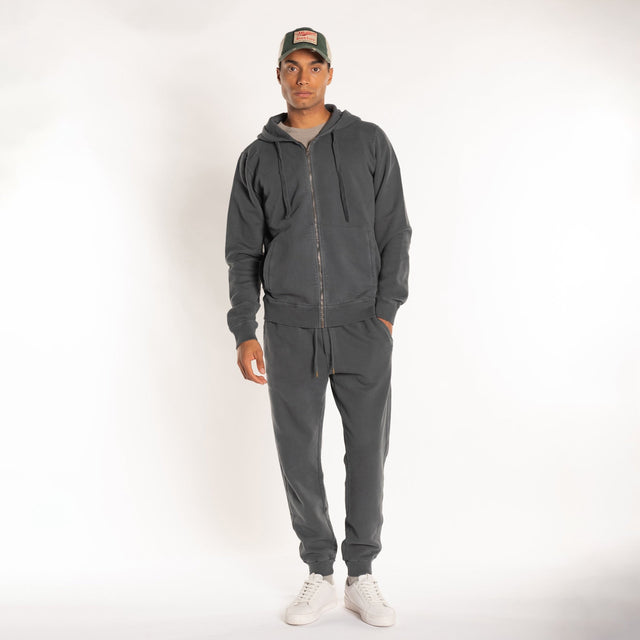 MAN'S ESSENTIAL ZIP HOODED SWEATSHIRT - GARMENT DYED - Bowery NYC