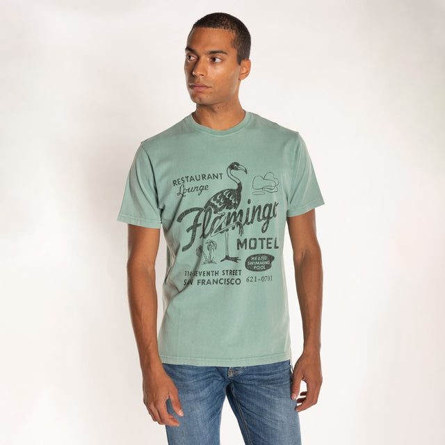 MAN'S "FLAMINGO MOTEL" CREW NECK S/S T-SHIRT - SOFT JERSEY - REGULAR FIT