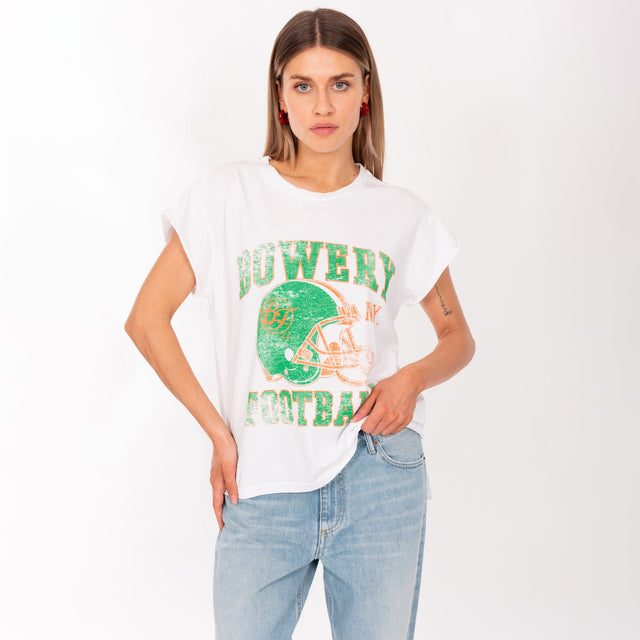 WOMAN'S "BOWERY FOOTBALL" CREW NECK ROLLED UP S/S T-SHIRT - VINTAGE JERSEY - BOXY FIT