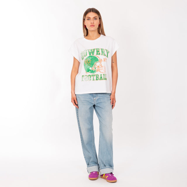 WOMAN'S "BOWERY FOOTBALL" CREW NECK ROLLED UP S/S T-SHIRT - VINTAGE JERSEY - BOXY FIT