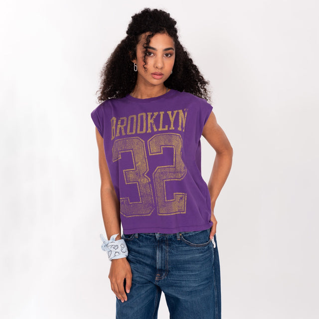 WOMAN'S "BROOKLYN 32" PUFF SHOULDER CREW NECK S/S T-SHIRT - VINTAGE JERSEY - REGULAR FIT