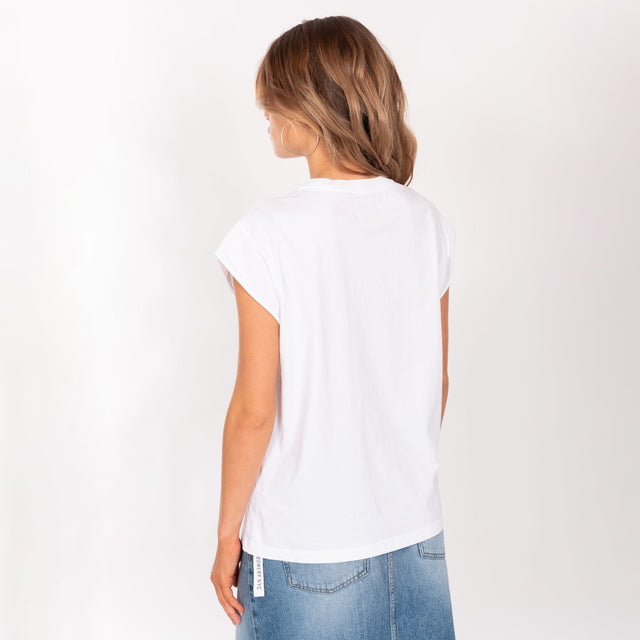 WOMAN'S "FLAMINGO MOTEL" CREW NECK ROLLED UP S/S T-SHIRT - SOFT JERSEY - BOXY FIT