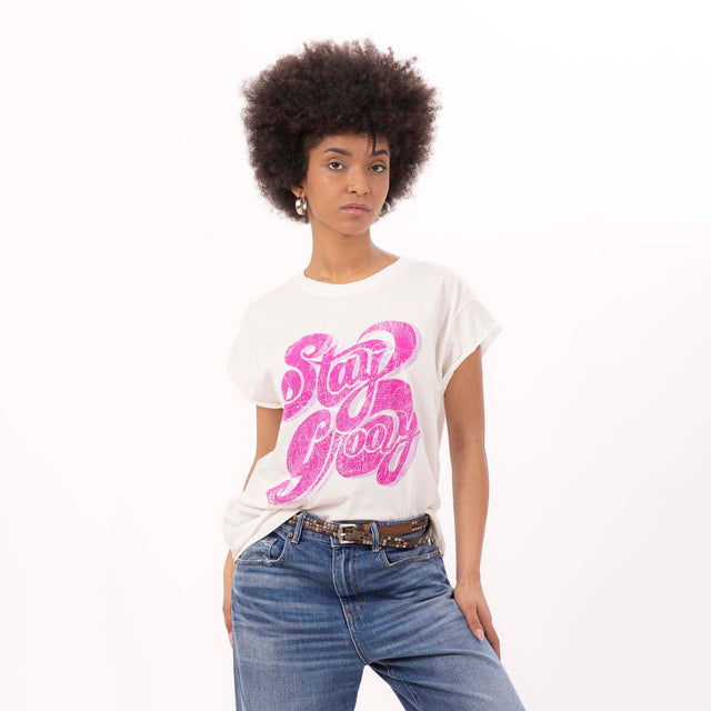 WOMEN'S "STAY GROOVY" CREWNECK BOXY T-SHIRT - VINTAGE JERSEY - Bowery NYC