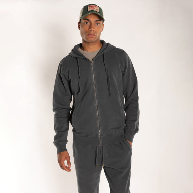 MAN'S ESSENTIAL ZIP HOODED SWEATSHIRT - GARMENT DYED - Bowery NYC
