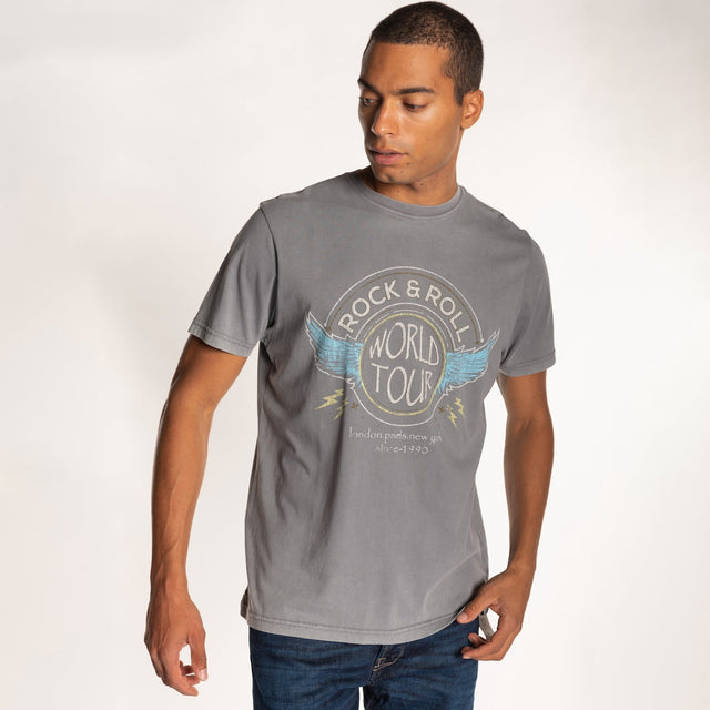 MAN'S "ROCK & ROLL" CREW NECK S/S T-SHIRT - SOFT JERSEY - REGULAR FIT - Bowery NYC