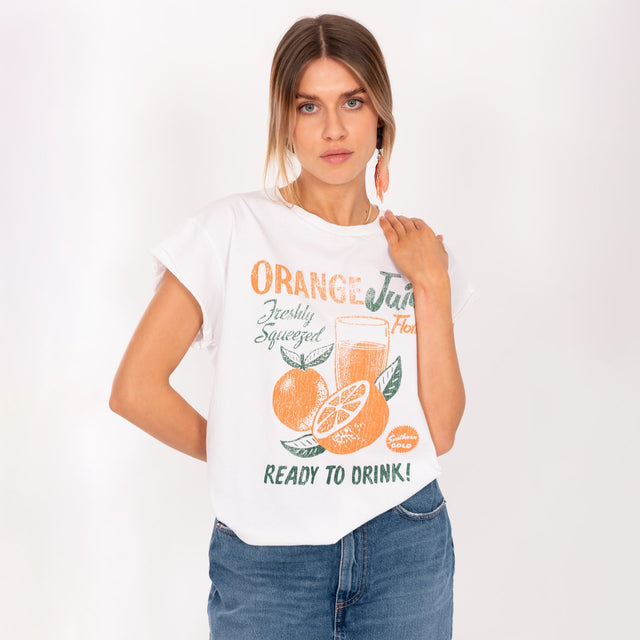 WOMAN'S "ORANGE" CREW NECK ROLLED UP S/S T-SHIRT - VINTAGE JERSEY - Bowery NYC