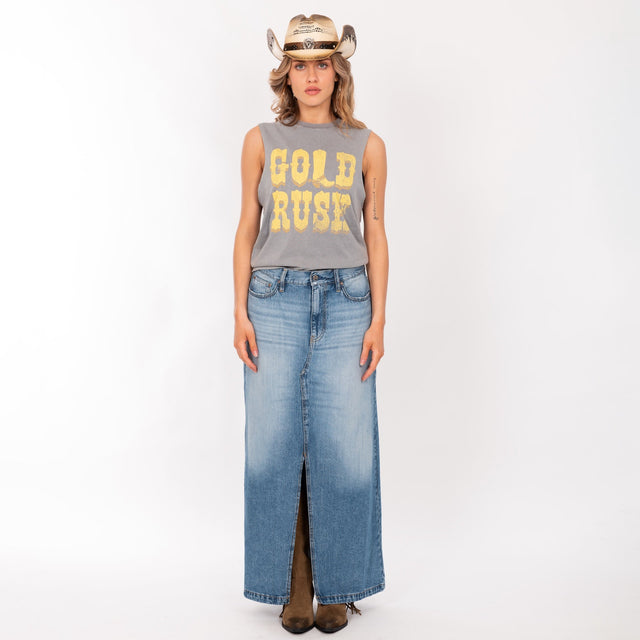 WOMAN'S "GOLD RUSH" CREW NECK SLEEVE LESS T-SHIRT - SOFT JERSEY - REGULAR FIT