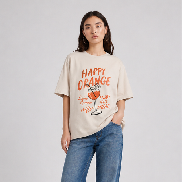 HAPPY ORANGE T-SHIRT - EXTRA FINE JERSEY - Bowery NYC