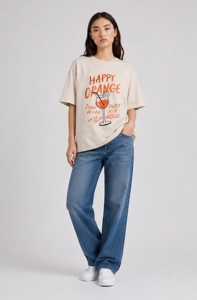 HAPPY ORANGE T-SHIRT - EXTRA FINE JERSEY - Bowery NYC