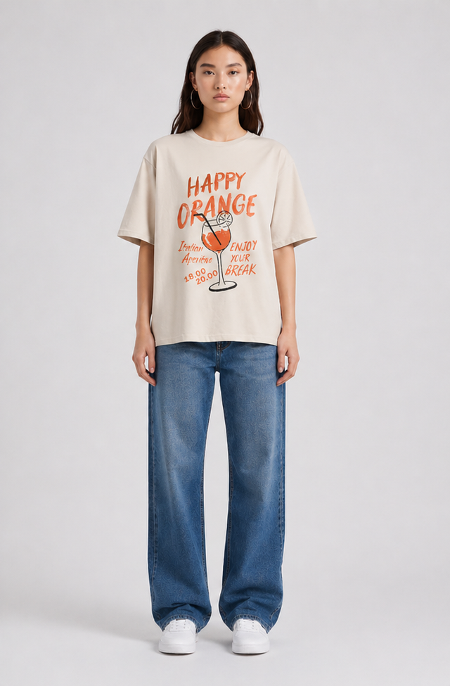 HAPPY ORANGE T-SHIRT - EXTRA FINE JERSEY - Bowery NYC
