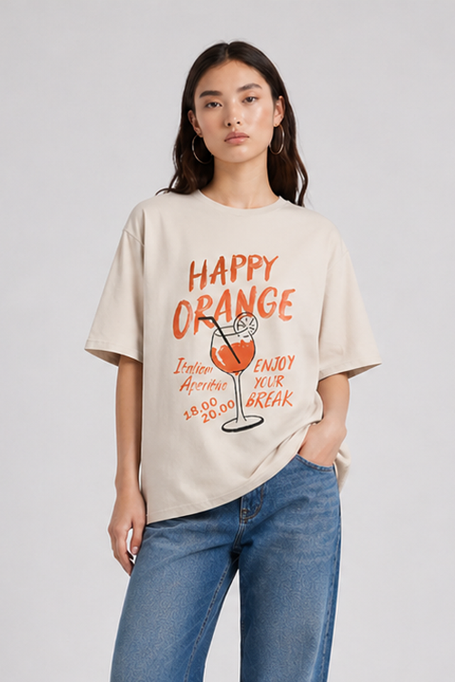 HAPPY ORANGE T-SHIRT - EXTRA FINE JERSEY - Bowery NYC